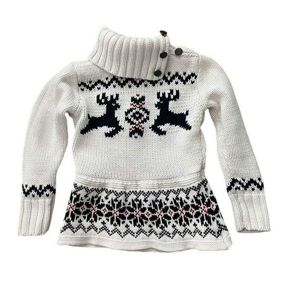 Ralph Lauren Peplum Christmas Fair Isle Sweater Cream Reindeer Toddler 3T - Picture 1 of 6